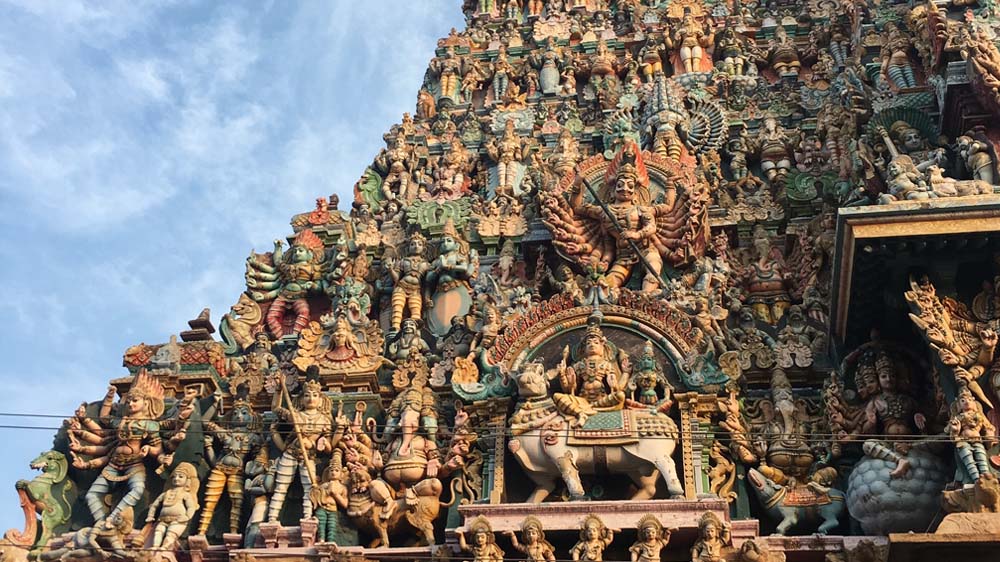 The eastern gopuram of Madurai's Meenakshi Temple, a splendid example of the art and architecture that attracted me to Tamil Nadu